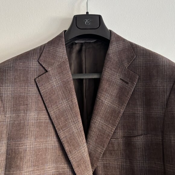 $2000 Canali Brown Plaid Check Tweed Linen Wool Sport Coat / Blazer - 46 - Picture 2 of 12